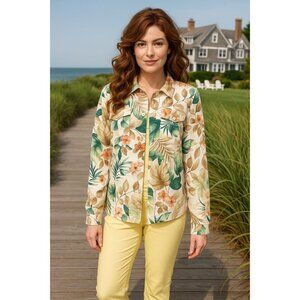 Alfred Dunner Size 12 Yellow Silk Blend Jacket Floral Trim Textured Lining